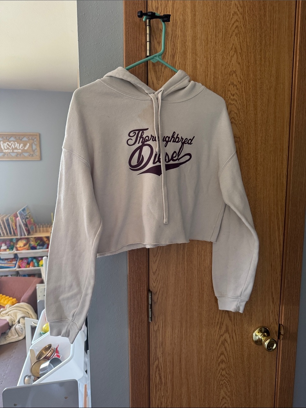 Bella Canvas Cropped Light Gray Hoodie with Purple Script